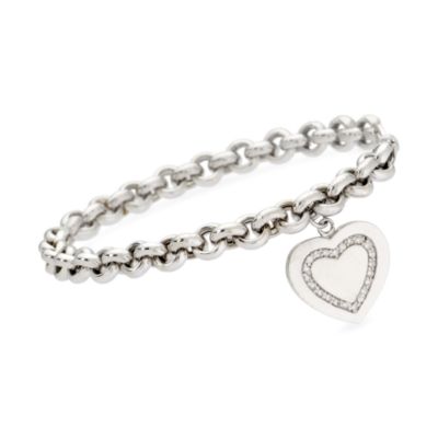 14kt White Gold Heart Bracelet With Diamond Accents. 7" &mdash; Alt Image 1