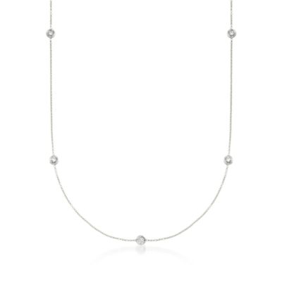 Roberto Coin .23 ct. t.w. Diamond Station Necklace in 18kt White Gold. 16" &mdash; Alt Image 1