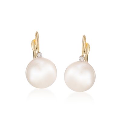 10mm Pearl Earrings With Diamond Accents In 14kt Yellow Gold &mdash; Alt Image 1