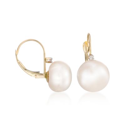 10mm Pearl Earrings With Diamond Accents In 14kt Yellow Gold &mdash; Alt Image 3