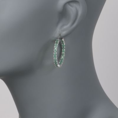 4.50 ct. t.w. Emerald Hoop Earrings in Sterling Silver &mdash; Alt Image 2