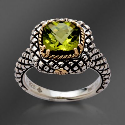Andrea Candela 18kt and Textured Sterling Cushion-Cut Peridot Ring. Size 9 &mdash; Alt Image 1