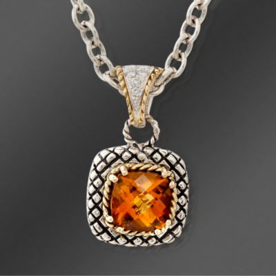 Andrea Candela Textured Sterling Silver and Citrine Necklace. 17" &mdash; Alt Image 1