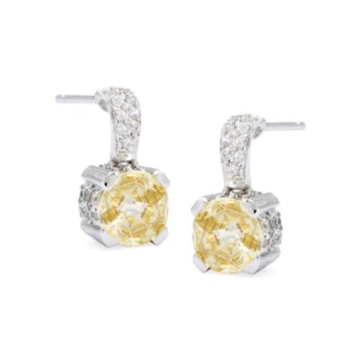 Canary and White CZ Earrings In Sterling Silver.  &mdash; Alt Image 1