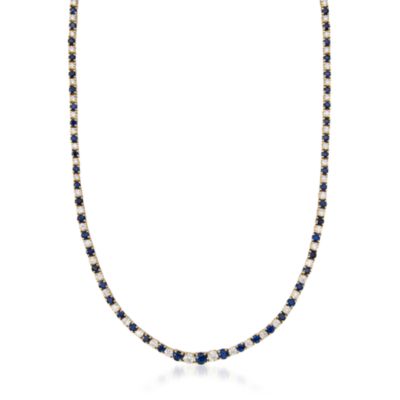 4.00 ct. t.w. Sapphire and 2.50 ct. t.w. Diamond Tennis Necklace In 14kt Yellow Gold. 16" &mdash; Alt Image 1
