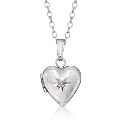 Child's Diamond Accent Heart Locket Necklace in Sterling Silver 13" &mdash; Alt Image 1