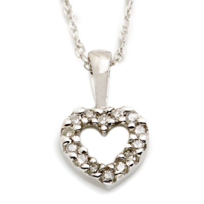 Child's Open Heart Diamond Accent Necklace in 14kt White Gold. 15" &mdash; Alt Image 1