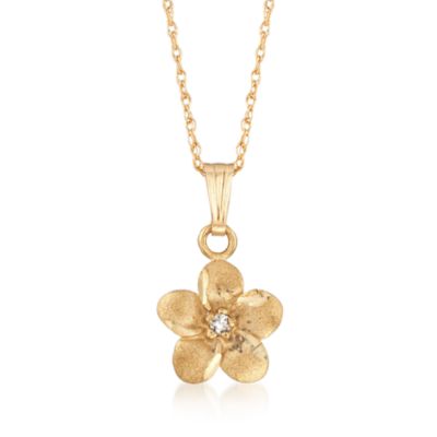 Child's Diamond Flower Necklace in 14kt Yellow Gold. 15" &mdash; Alt Image 1