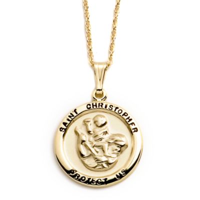 14kt Yellow Gold Saint Christopher Medal With Chain. 18" &mdash; Alt Image 1