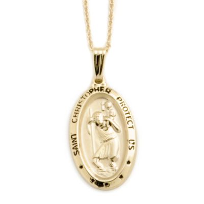 14kt Yellow Gold Oval Saint Christopher Medal With Chain. 18" &mdash; Alt Image 1