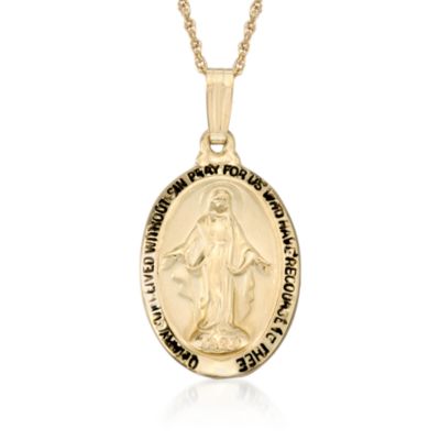 14kt Yellow Gold Mary Miraculous Medal With Chain. 18" &mdash; Alt Image 1