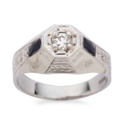 C. 1950 .25 Carat Diamond and Faux Sapphire Ring in 18kt White Gold  Size 6.25 &mdash; Alt Image 1