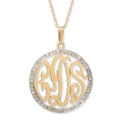 14kt Yellow Gold Circle Script Pendant With Diamonds &mdash; Alt Image 1