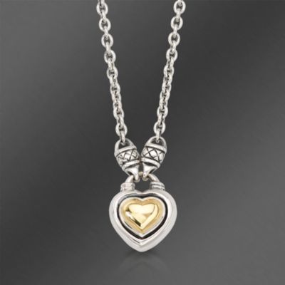 Scott Kay Sterling and 18kt Yellow Gold Heart Drop Necklace. 16" &mdash; Alt Image 1
