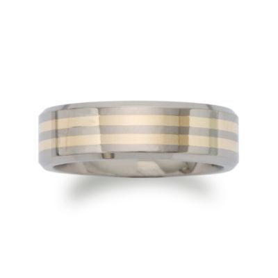 Men's 7mm Wedding Ring in Titanium and 14kt Yellow Gold &mdash; Alt Image 1