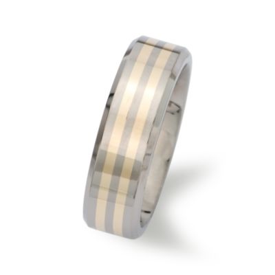 Men's 7mm Wedding Ring in Titanium and 14kt Yellow Gold &mdash; Alt Image 2