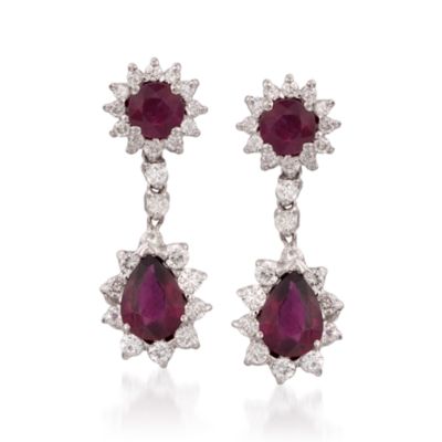 3.66 ct. t.w. Ruby and 1.10 ct. t.w. Diamond Earrings in 18kt White Gold &mdash; Alt Image 1