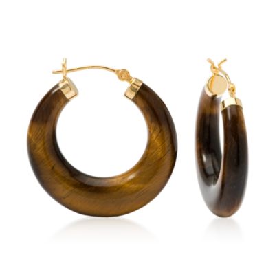 Tiger's Eye Hoop Earrings in 14kt Yellow Gold &mdash; Alt Image 1