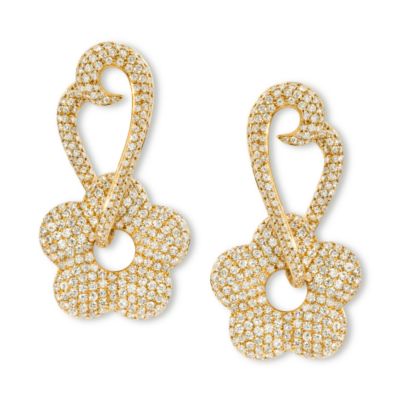 17.30 Ct. T.W. Diamond Heart Earring With Diamond Floral Dangle In 18Kt Yellow Gold