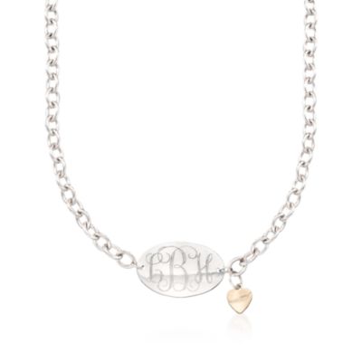 Two-Tone Monogram Necklace With Heart Charm 18" &mdash; Alt Image 1