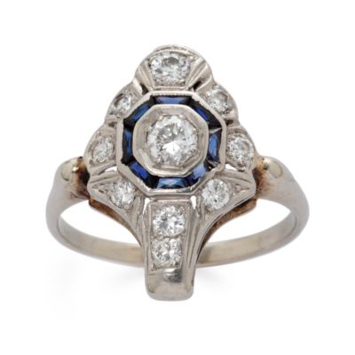 C. 1950 .75 ct. t.w. Diamond and Faux Sapphire Ring in 14kt White Gold Size 8.5 &mdash; Alt Image 1