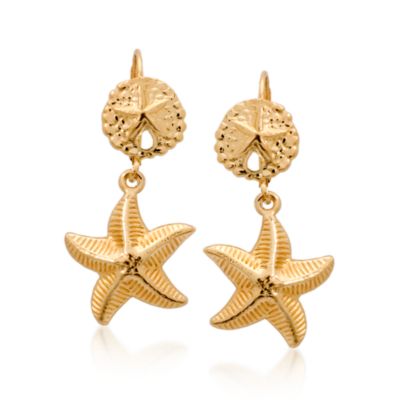 14kt Yellow Gold Sand Dollar and Starfish Drop Earrings &mdash; Alt Image 1