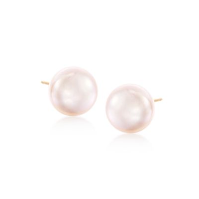 8.5-9mm Pink Cultured Pearl Earrings in 14kt Yellow Gold  &mdash; Alt Image 1