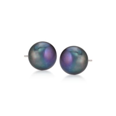 7 - 7.5mm Black Cultured Pearl Earrings in 14kt White Gold &mdash; Alt Image 1