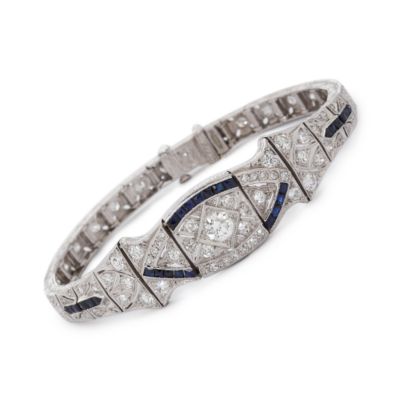 C. 1935 4.65 ct. t.w. Diamond and Faux Sapphire Bracelet in Platinum. 7" &mdash; Alt Image 1