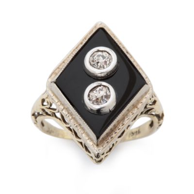 C. 1950 3.52 Carat Onyx and .50 ct. t.w. Diamond Ring In Two-Tone 14kt Gold Size 5.5 &mdash; Alt Image 1