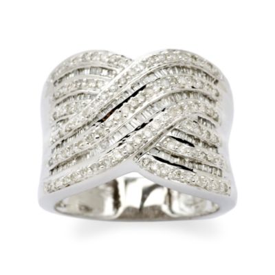 1.10 ct. t.w. Diamond Crisscross Ring In 14kt White Gold