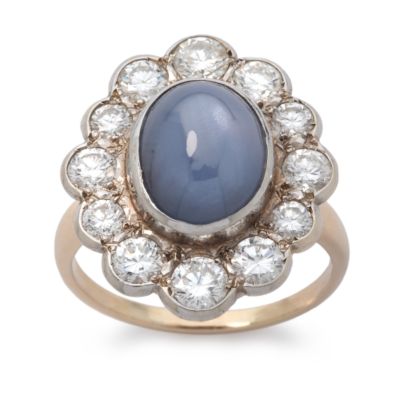 C. 1960 6.00 Carat Star Sapphire and 2.00 ct. t.w. Diamond Ring Size 9.25 &mdash; Alt Image 1