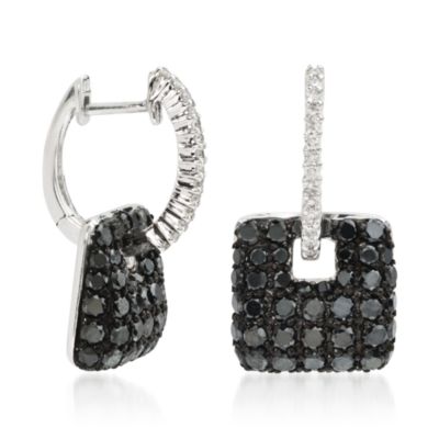 1.80 ct. t.w. Black Diamond Earrings With White Diamonds In 14kt White Gold. Dangle Earrings &mdash; Alt Image 3
