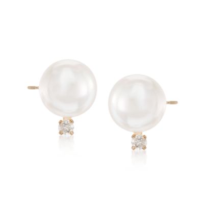 8-8.5mm Cultured Pearl Earrings With Diamonds In 14kt Yellow Gold &mdash; Alt Image 1