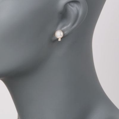 8-8.5mm Cultured Pearl Earrings With Diamonds In 14kt Yellow Gold &mdash; Alt Image 2