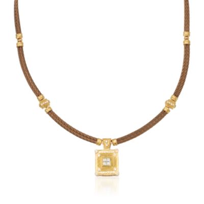 Charriol "Celtique" .71 ct. t.w. Diamond Cable Necklace in Bronze Cable With 18kt Yellow Gold. 16.5" &mdash; Alt Image 1