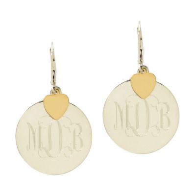 Two-Tone Disc Monogram Earring With Heart S &mdash; Alt Image 1