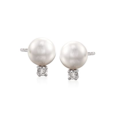 Mikimoto 6-6.5mm A+ Akoya Pearl Earrings With Diamonds in 18kt White Gold     &mdash; Alt Image 1