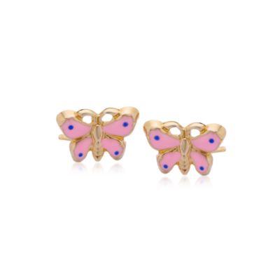 Child's 14kt Yellow Gold and  Pink Enamel Butterfly Earrings  &mdash; Alt Image 1