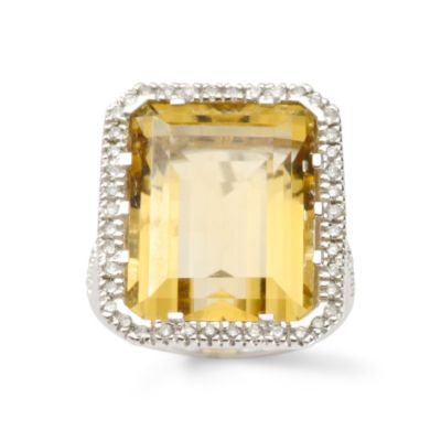 22.00 Carat Citrine and .55 ct. t.w. Diamond Ring In 14kt White Gold &mdash; Alt Image 1