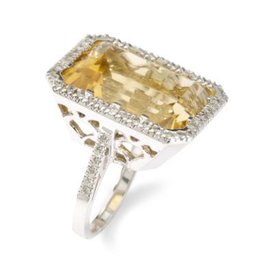 22.00 Carat Citrine and .55 ct. t.w. Diamond Ring In 14kt White Gold &mdash; Alt Image 2