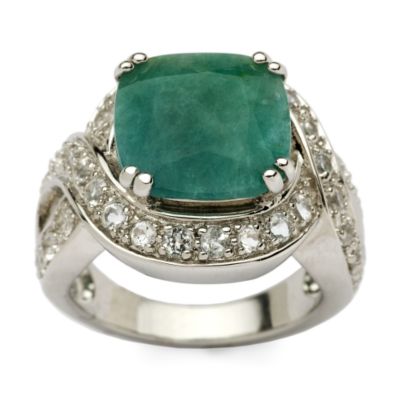 9.00 Carat Emerald and .75 ct. t.w. White Topaz Ring In Sterling Silver. Size 7 &mdash; Alt Image 1