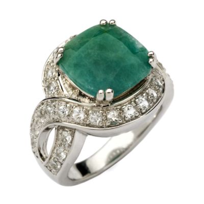 9.00 Carat Emerald and .75 ct. t.w. White Topaz Ring In Sterling Silver. Size 7 &mdash; Alt Image 2