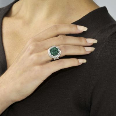 9.00 Carat Emerald and .75 ct. t.w. White Topaz Ring In Sterling Silver. Size 7 &mdash; Alt Image 3