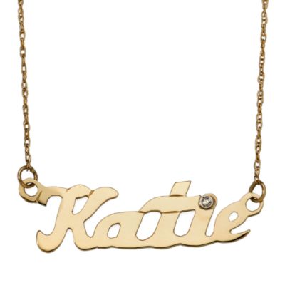 14kt Yellow Gold and Diamond Accent Nameplate Necklace &mdash; Alt Image 1