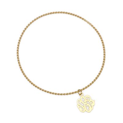 14kt Yellow Gold Rope Bangle Bracelet With Monogram Charm. 7" &mdash; Alt Image 1