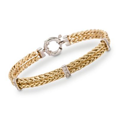 Diamond Accent Station Bracelet in 14kt Two-Tone Gold. 7.5" &mdash; Alt Image 1