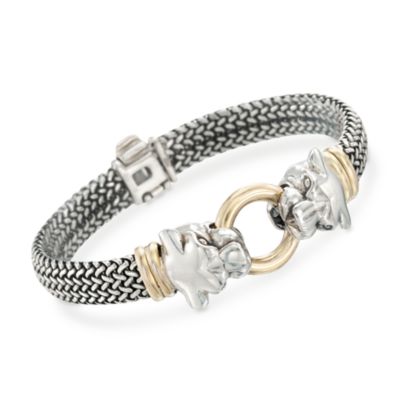 18kt Yellow Gold and Sterling Silver Woven Panther Bracelet 7.25" &mdash; Alt Image 1