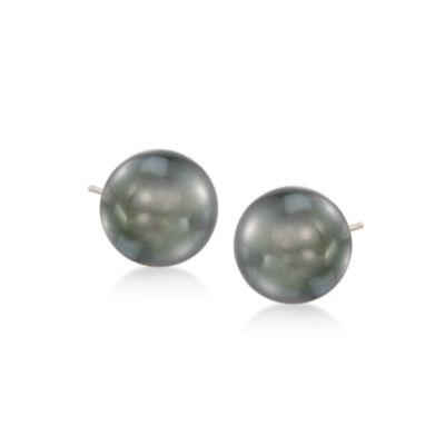 10-11mm Black Tahitian Pearl Earrings in 14kt White Gold  &mdash; Alt Image 1