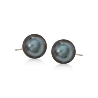 11-12mm Black Tahitian Pearl Earrings in 14kt White Gold   &mdash; Alt Image 1